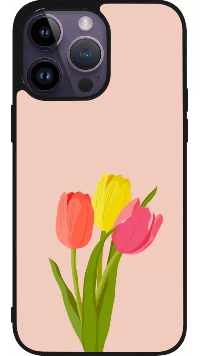 Coque iPhone 15 Pro Max - Silicone rigide noir Spring 23 tulip trio
