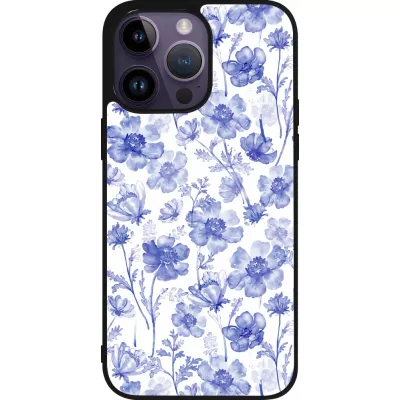 iPhone 15 Pro Max Case Hülle - Silikon schwarz Spring 23 watercolor blue flowers