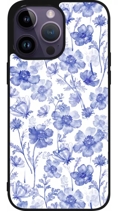 Coque iPhone 15 Pro Max - Silicone rigide noir Spring 23 watercolor blue flowers