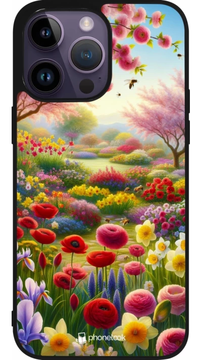 Coque iPhone 15 Pro Max - Silicone rigide noir Spring 25 Bouquet printemps