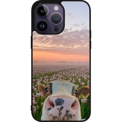 Coque iPhone 15 Pro Max - Silicone rigide noir Cow with tulips Spring 2026
