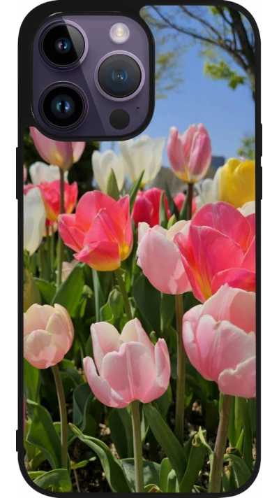 Coque iPhone 15 Pro Max - Silicone rigide noir Tulips Spring 2026