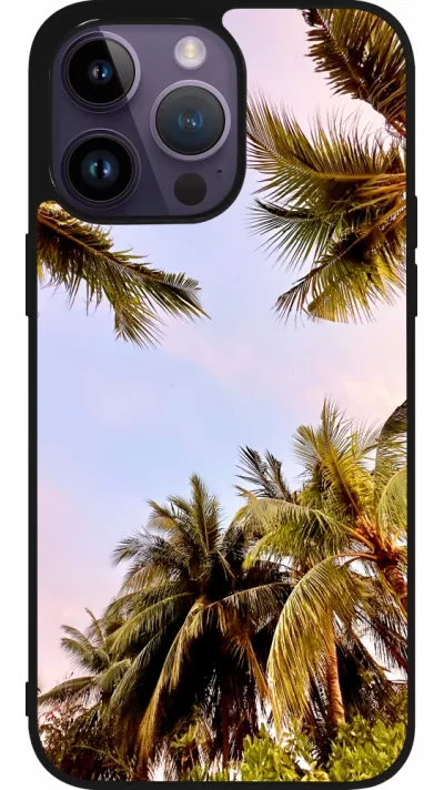 Coque iPhone 15 Pro Max - Silicone rigide noir Summer 2023 palm tree vibe
