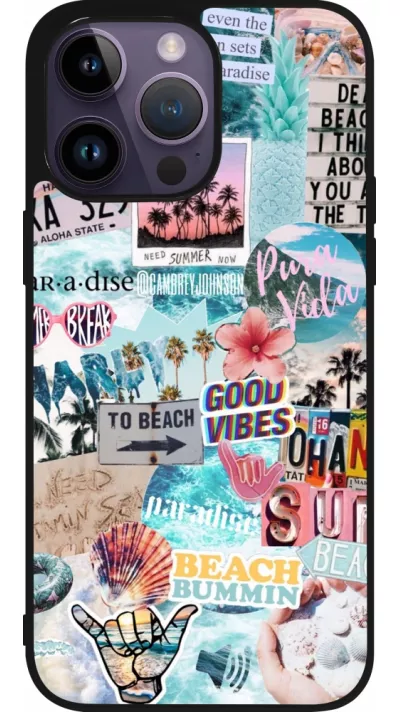 Coque iPhone 15 Pro Max - Silicone rigide noir Summer 20 collage