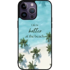 Coque iPhone 15 Pro Max - Silicone rigide noir Summer 2025 Life is better at the beach