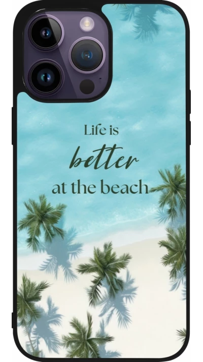 Coque iPhone 15 Pro Max - Silicone rigide noir Summer 2025 Life is better at the beach