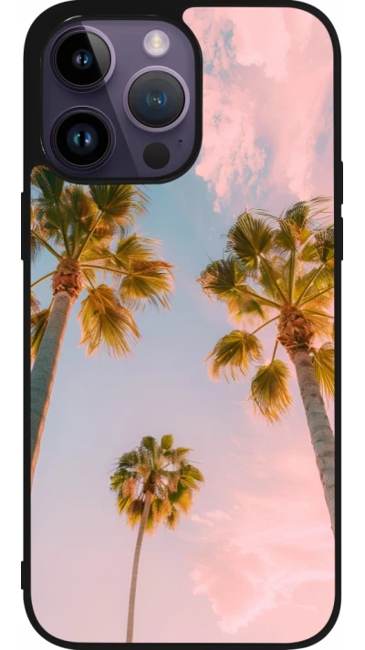 Coque iPhone 15 Pro Max - Silicone rigide noir Summer 2025 Palmiers