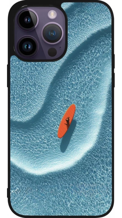 Coque iPhone 15 Pro Max - Silicone rigide noir Orange surf Summer 2026