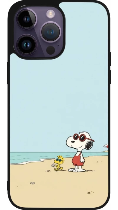 Coque iPhone 15 Pro Max - Silicone rigide noir Snoopy on the beach Summer 2026