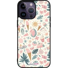 Coque iPhone 15 Pro Max - Silicone rigide noir Summer Pink Pattern