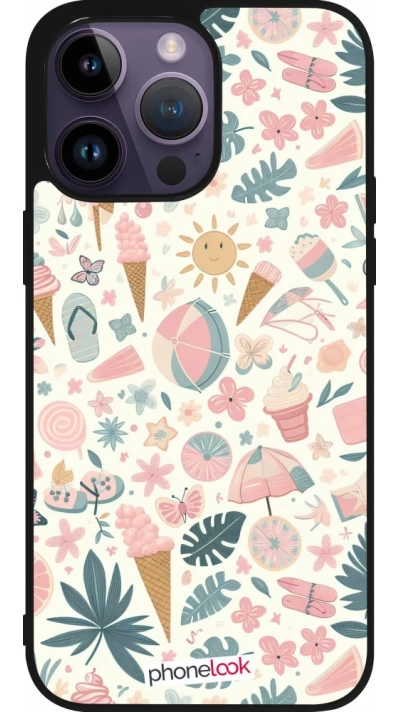 Coque iPhone 15 Pro Max - Silicone rigide noir Summer Pink Pattern