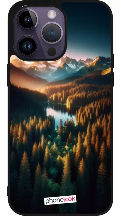 Coque iPhone 15 Pro Max - Silicone rigide noir Sunset Forest Lake