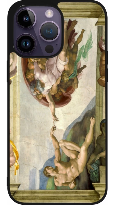 Coque iPhone 15 Pro Max - Silicone rigide noir Tableau art - La Création d’Adam - Michel-Ange