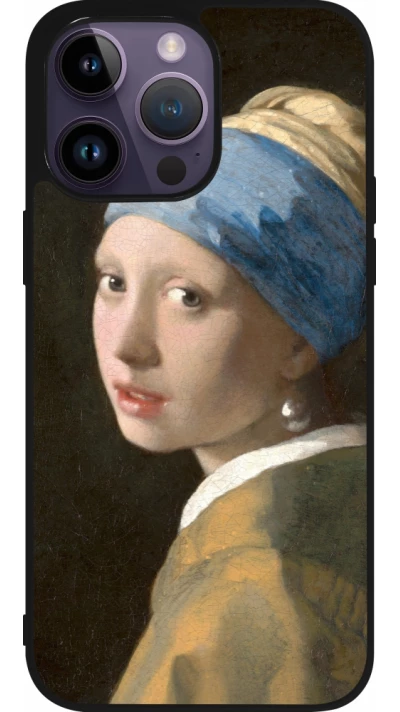 Coque iPhone 15 Pro Max - Silicone rigide noir Tableau art - La Jeune fille à la perle - Johannes Vermeer