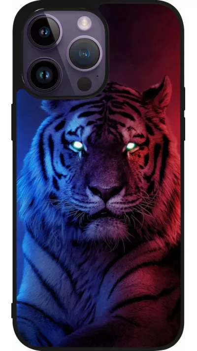 Coque iPhone 15 Pro Max - Silicone rigide noir Tiger Blue Red