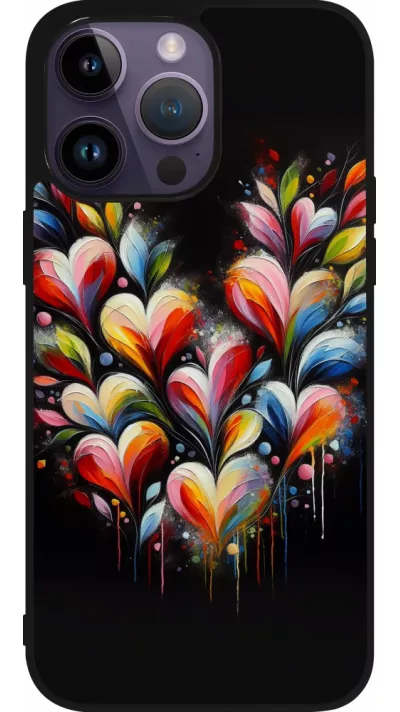 Coque iPhone 15 Pro Max - Silicone rigide noir Valentine 2024 Coeur Noir Abstrait