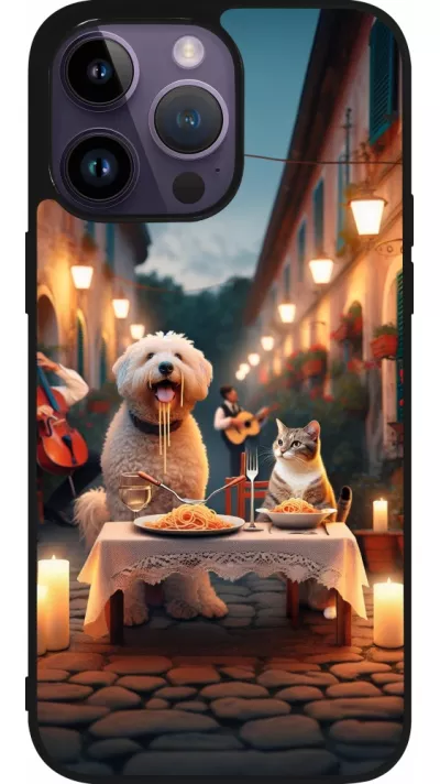 Coque iPhone 15 Pro Max - Silicone rigide noir Valentine 2024 Dog & Cat Candlelight