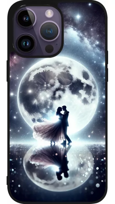 Coque iPhone 15 Pro Max - Silicone rigide noir Valentine 2024 Love under the moon