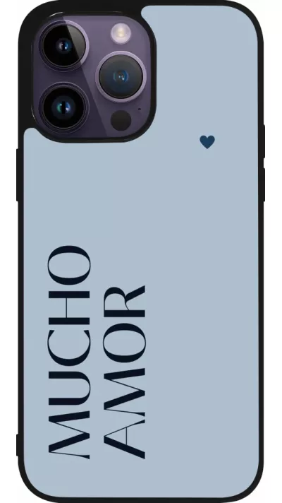 Coque iPhone 15 Pro Max - Silicone rigide noir Valentine 2024 mucho amor azul