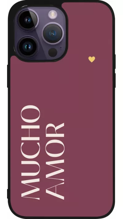 Coque iPhone 15 Pro Max - Silicone rigide noir Valentine 2024 mucho amor rosado