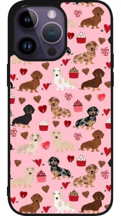 Coque iPhone 15 Pro Max - Silicone rigide noir Valentine 2024 puppy love