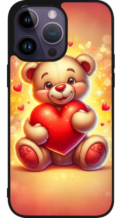 Coque iPhone 15 Pro Max - Silicone rigide noir Valentine 2024 Teddy love