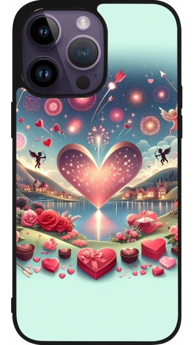 Coque iPhone 15 Pro Max - Silicone rigide noir Valentine 2025 Chic
