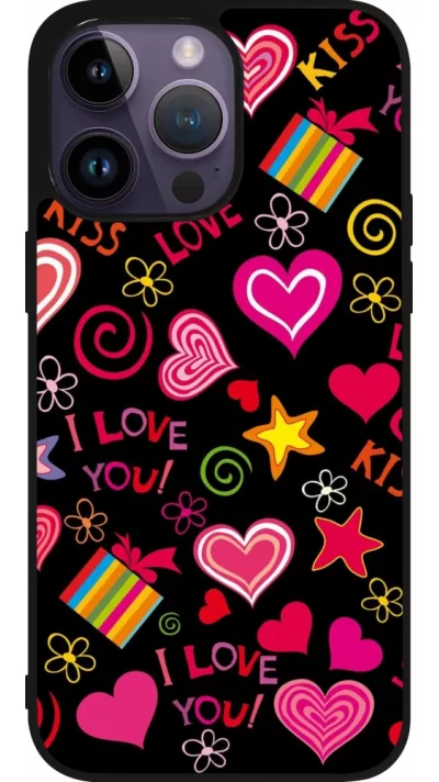 Coque iPhone 15 Pro Max - Silicone rigide noir Valentine 2023 love symbols