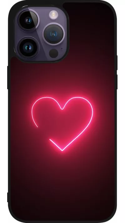 Coque iPhone 15 Pro Max - Silicone rigide noir Valentine 2023 single neon heart