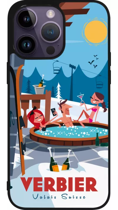 Coque iPhone 15 Pro Max - Silicone rigide noir Verbier Mountain Jacuzzi
