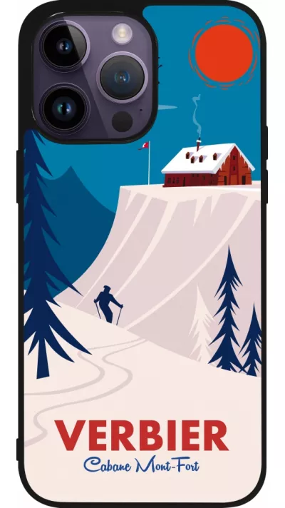 Coque iPhone 15 Pro Max - Silicone rigide noir Verbier Cabane Mont-Fort