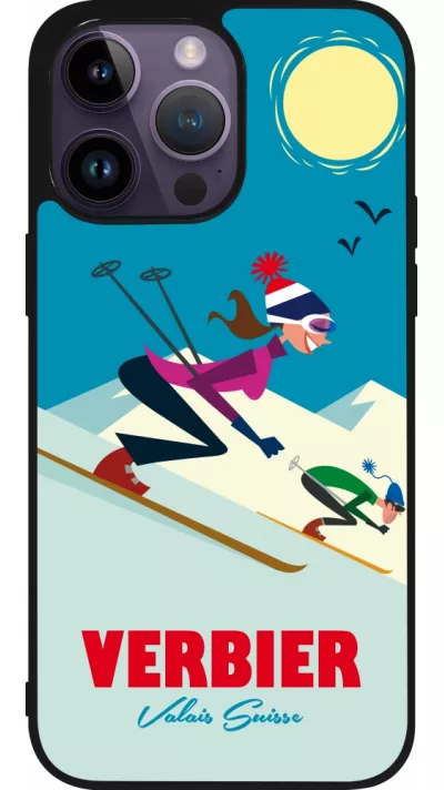 Coque iPhone 15 Pro Max - Silicone rigide noir Verbier Ski Downhill