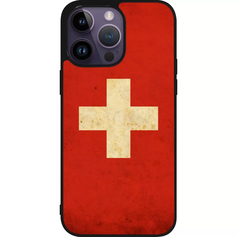 iPhone 15 Pro Max Case Hülle - Silikon schwarz Vintage Flag SWISS