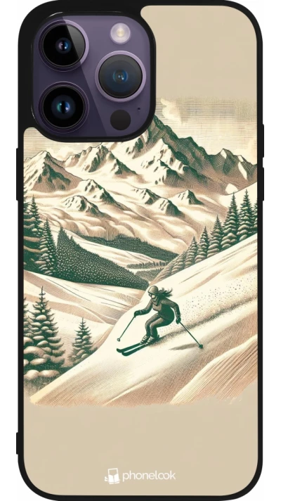 Coque iPhone 15 Pro Max - Silicone rigide noir Vintage Ski Mountain