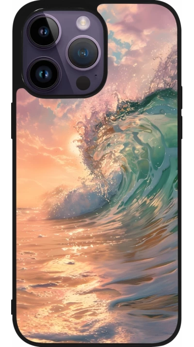 Coque iPhone 15 Pro Max - Silicone rigide noir Wave Sunset