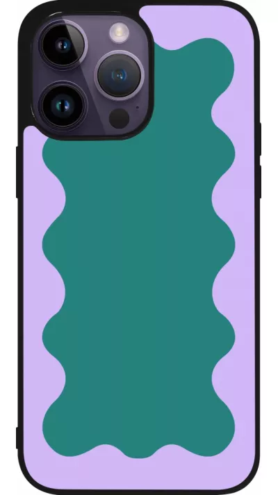 Coque iPhone 15 Pro Max - Silicone rigide noir Wavy Rectangle Green Purple