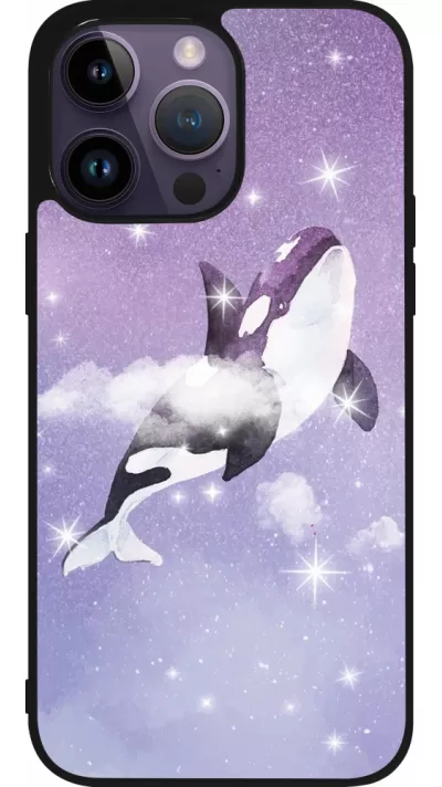 Coque iPhone 15 Pro Max - Silicone rigide noir Whale in sparking stars