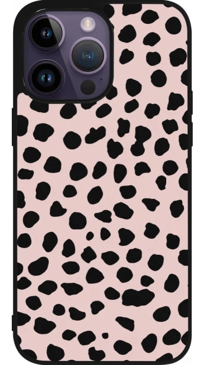 Coque iPhone 15 Pro Max - Silicone rigide noir Wild Leopard Pink