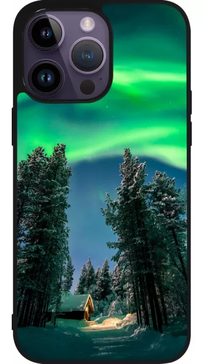 Coque iPhone 15 Pro Max - Silicone rigide noir Winter 22 Northern Lights