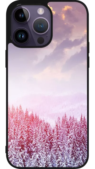 Coque iPhone 15 Pro Max - Silicone rigide noir Winter 22 Pink Forest