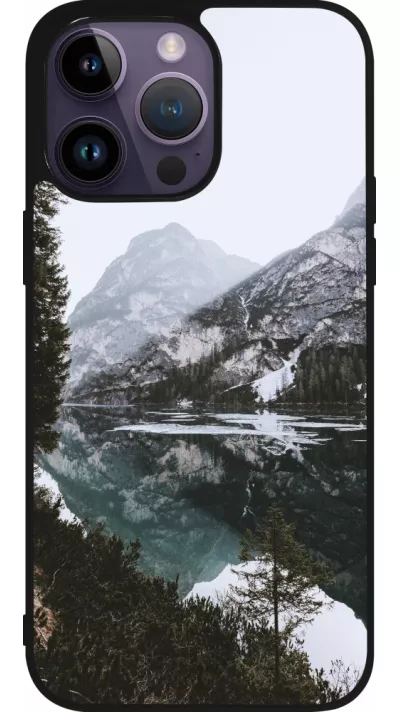 Coque iPhone 15 Pro Max - Silicone rigide noir Winter 22 snowy mountain and lake