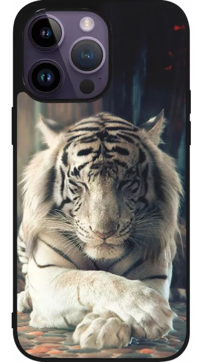 Coque iPhone 15 Pro Max - Silicone rigide noir Zen Tiger
