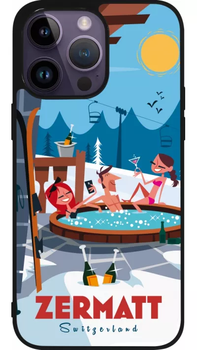 Coque iPhone 15 Pro Max - Silicone rigide noir Zermatt Mountain Jacuzzi