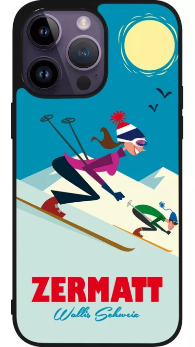 Coque iPhone 15 Pro Max - Silicone rigide noir Zermatt Ski Downhill