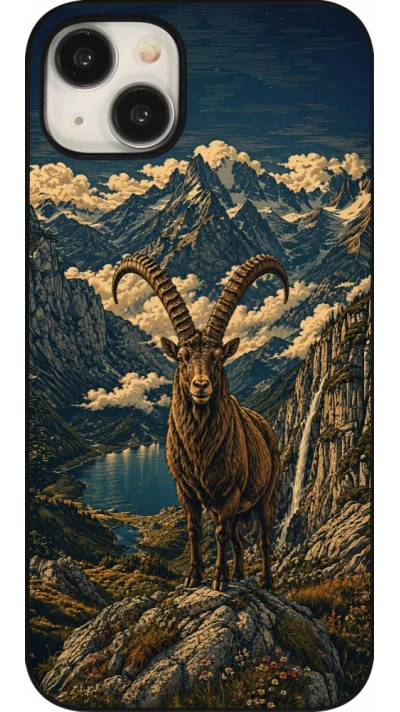 Coque iPhone 15 Plus - Linocut Bouquetin