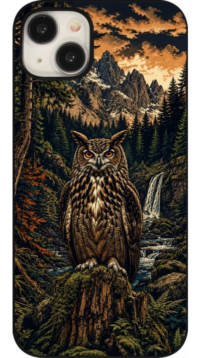 Coque iPhone 15 Plus - Linocut Grand-Duc