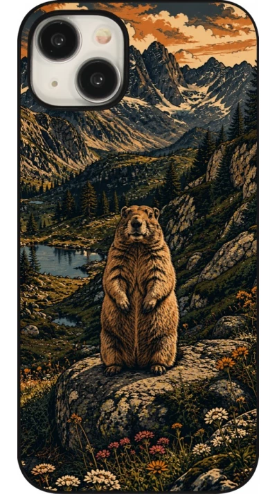 Coque iPhone 15 Plus - Linocut Marmotte