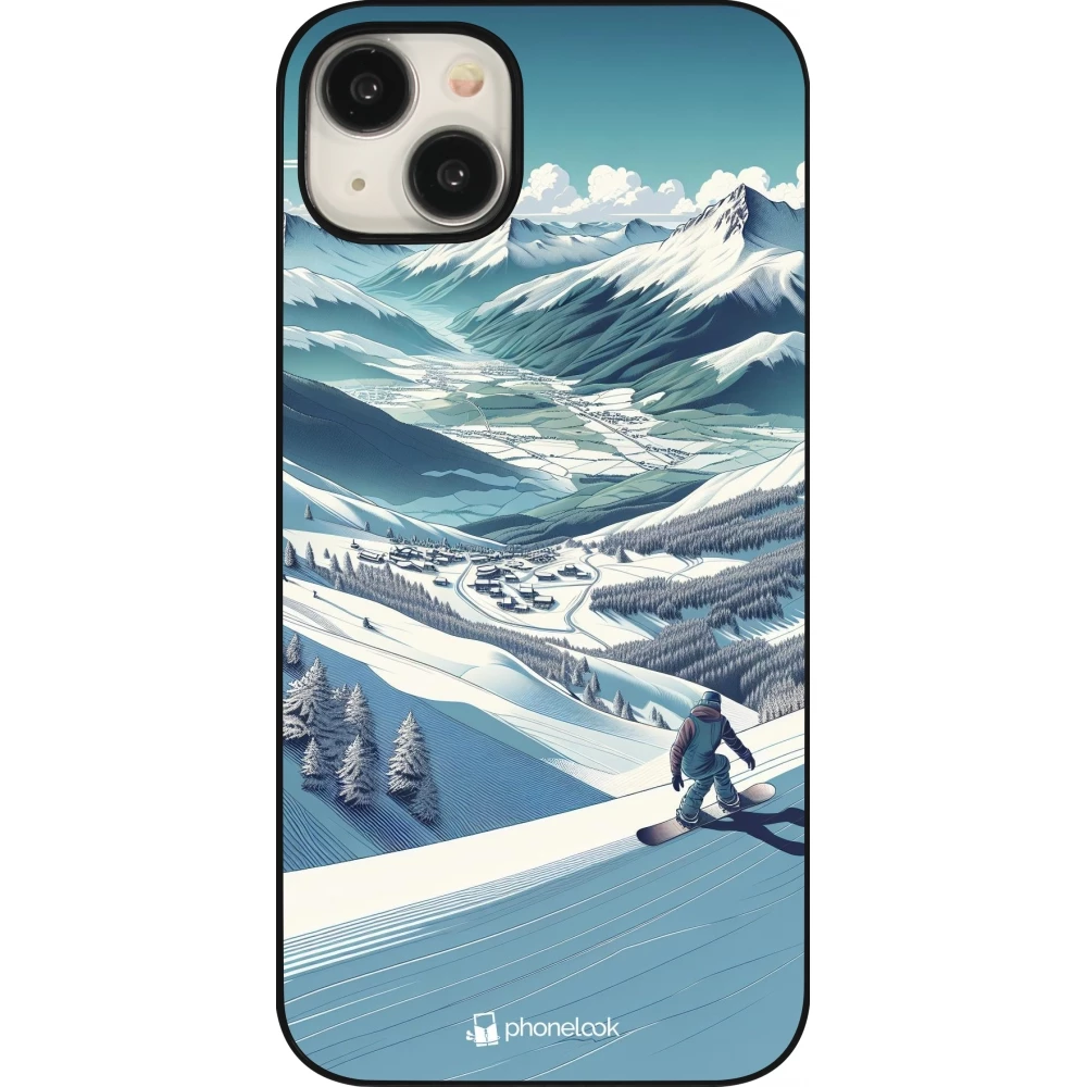 iPhone 15 Plus Case Hülle - Snowboarder Berg