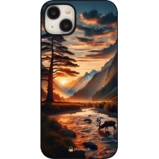 iPhone 15 Plus Case Hülle - Tal Sonnenuntergang Hirsch Baum