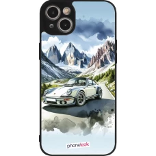 iPhone 15 Plus Case Hülle - Silikon schwarz Porsche 911 Berg Aquarell